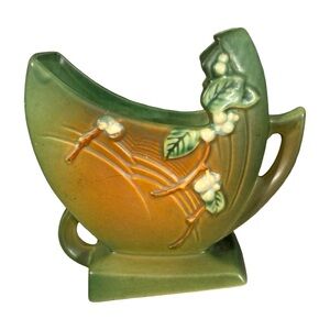 Vintage MCM Collectible Roseville Pottery "Snowberry" Fan Vase